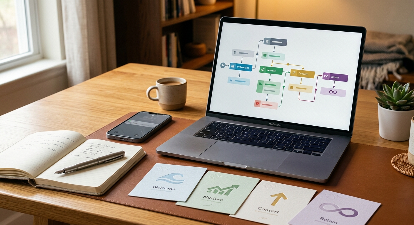 Refined business materials representing automated email and lifecycle systems