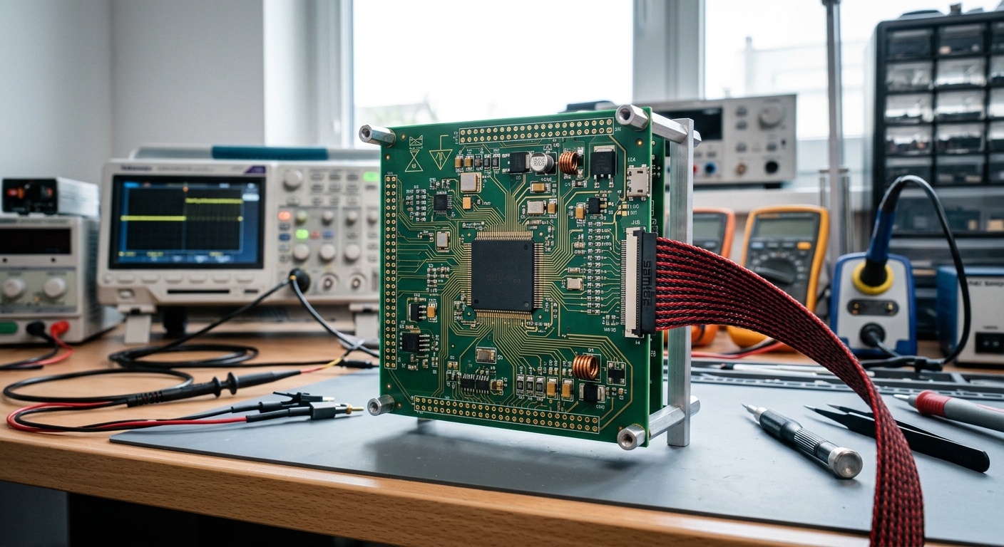 Premium studio scene representing embedded systems and connected hardware