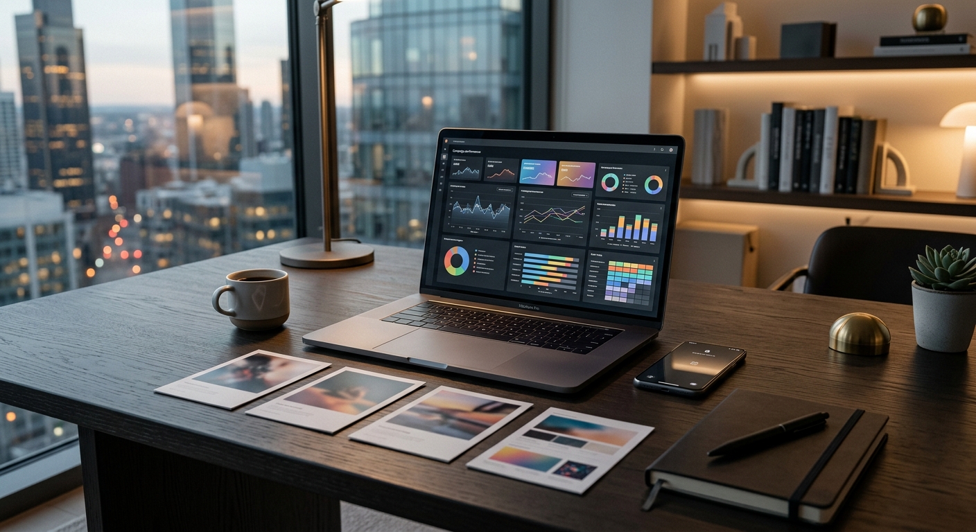 Premium business materials representing paid acquisition and campaign systems