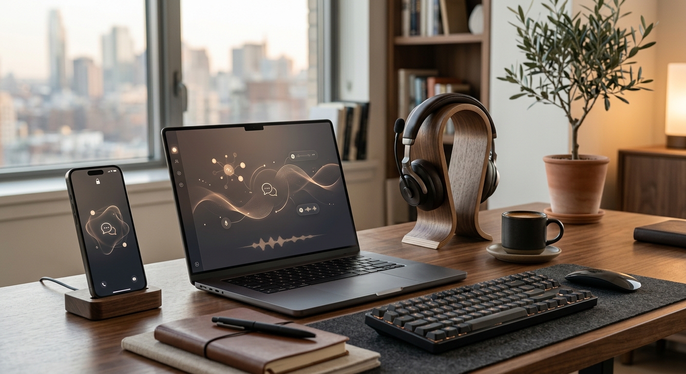 Premium AI assistant workspace representing multilingual customer support