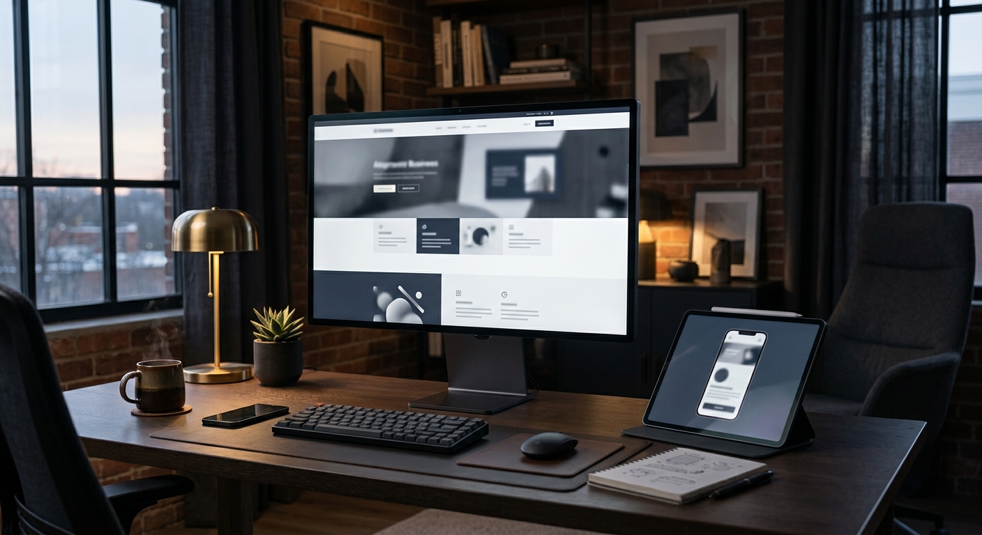 Premium website design workspace with a refined digital interface